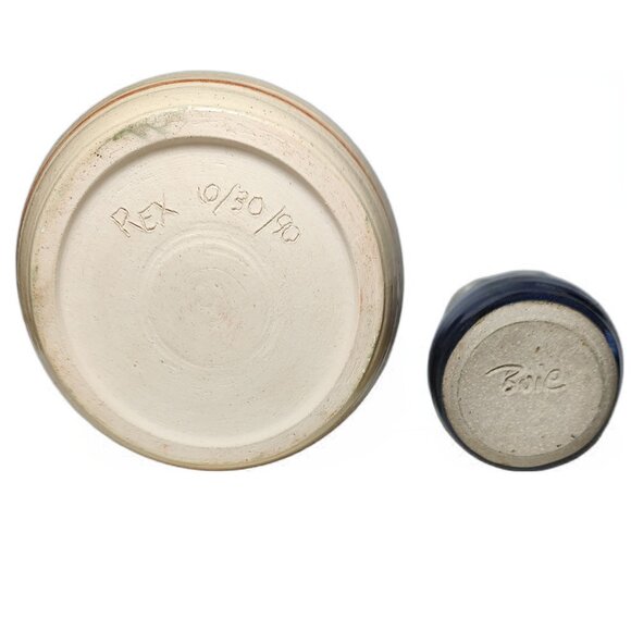 Buie Pottery Vase & Round Vase Signed Rex, Handmade with Glazed Finish, Lot of 2 - Picture 3 of 9